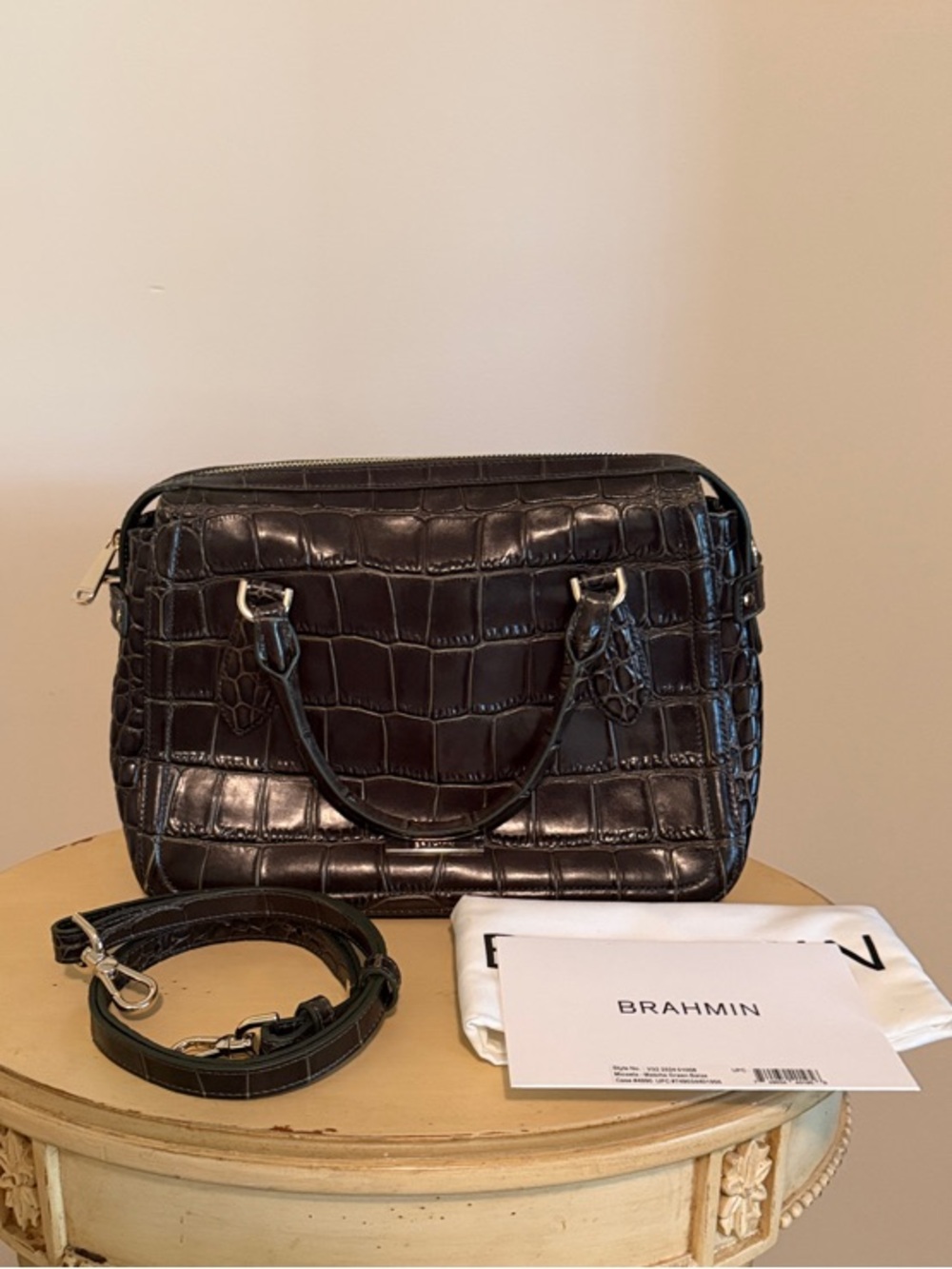 Brahmin Michaela Satchel in Matcha Green Baize